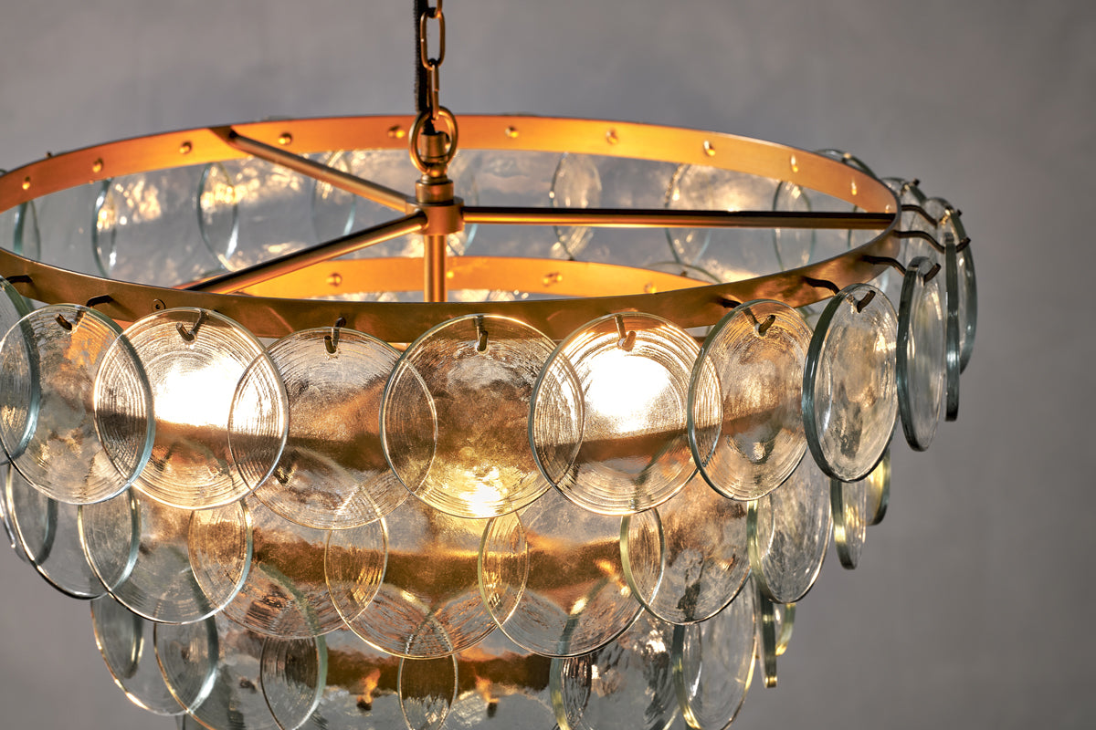 Kagitha Recycled Glass Statement Chandelier - Antique Brass & Clear