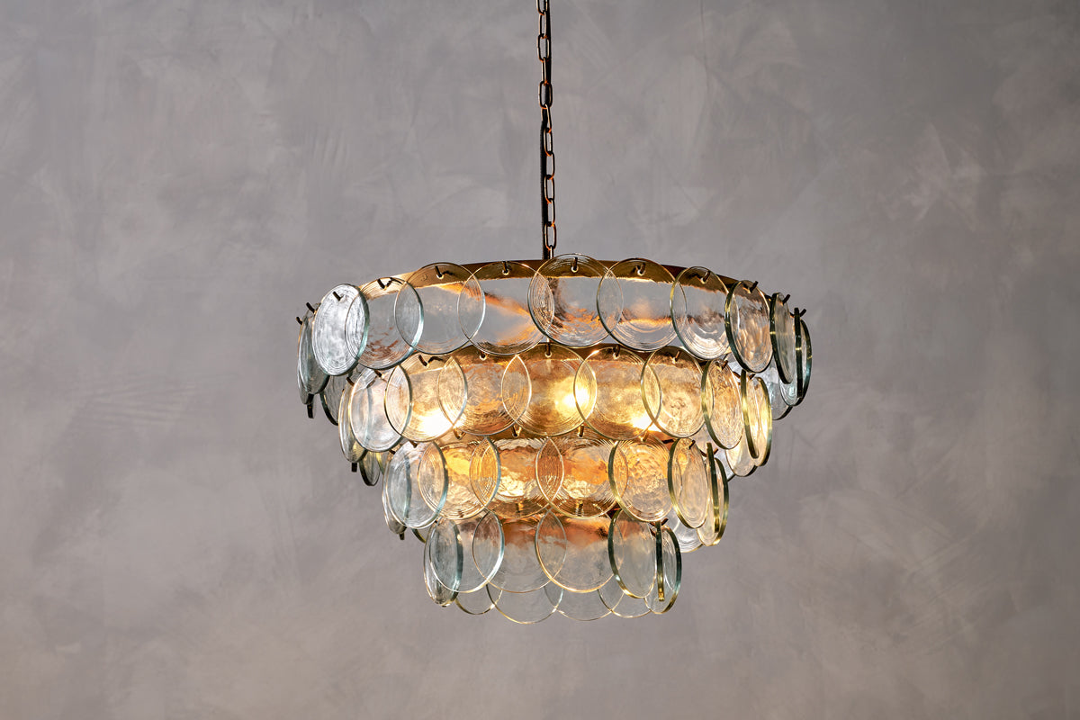 Kagitha Recycled Glass Statement Chandelier - Antique Brass & Clear