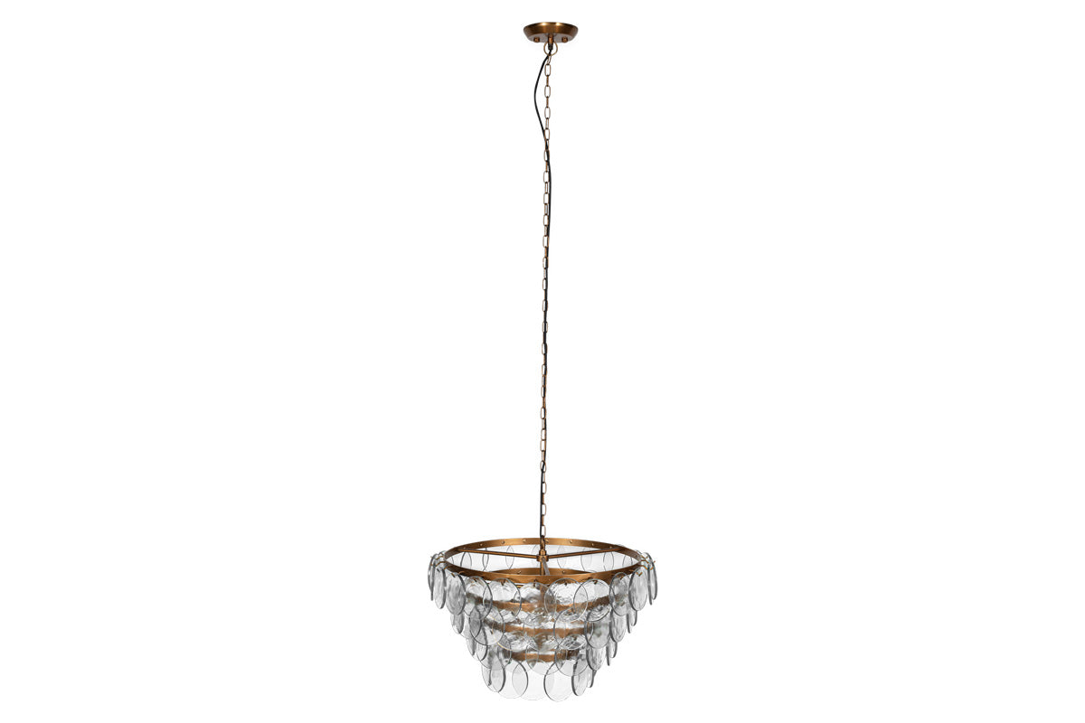 Kagitha Recycled Glass Statement Chandelier - Antique Brass & Clear