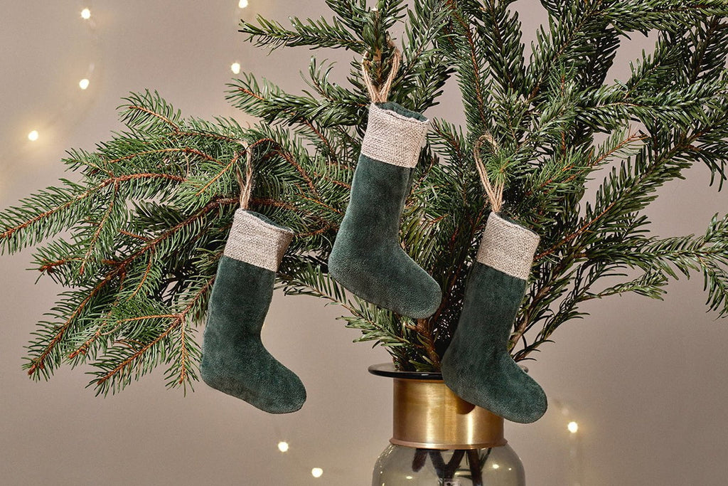 Karru Cotton Velvet Mini Stocking - Forest Green - (Set of 3)-nkuku