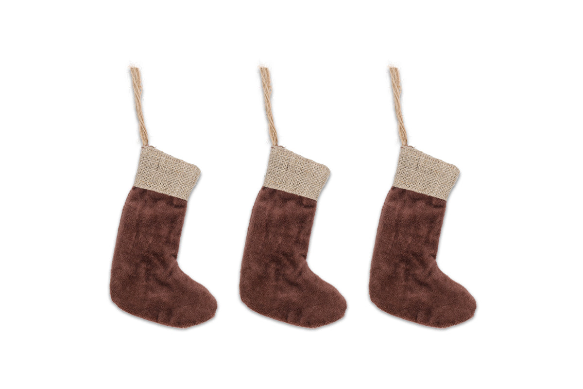 Karru Cotton Velvet Mini Stocking - Rich Mocha - (Set of 3)-nkuku