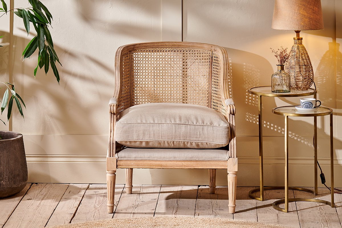 Kaziria Cane & Linen Armchair - Natural- nkuku