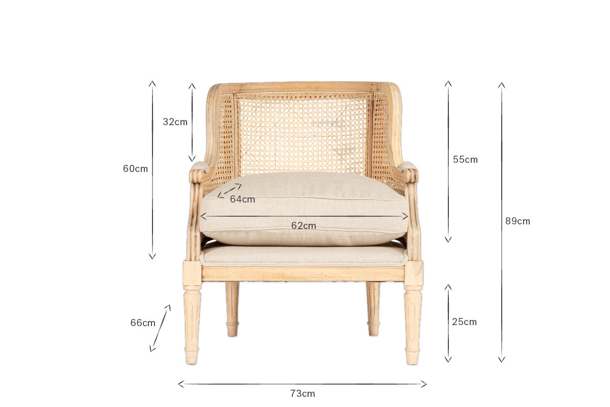 Kaziria Cane & Linen Armchair - Natural- nkuku