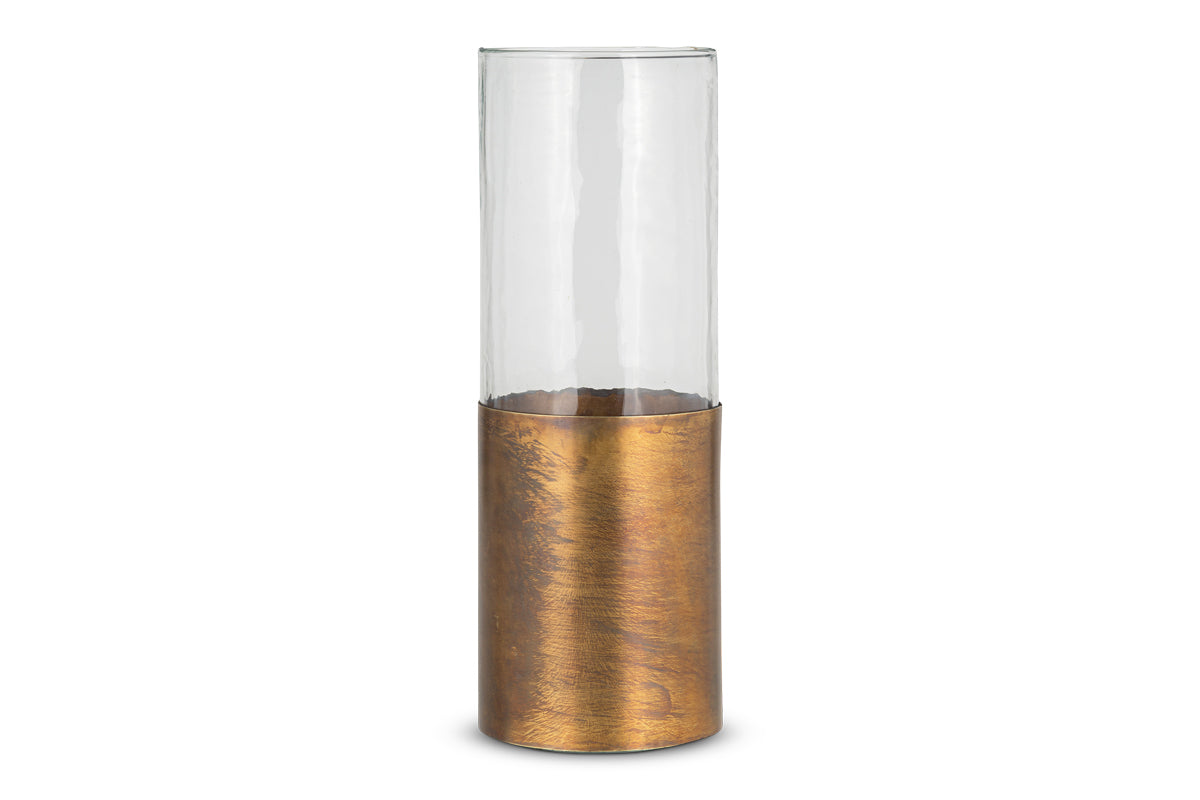 Khila Metal & Glass Vase - Clear & Antique Brass-nkuku