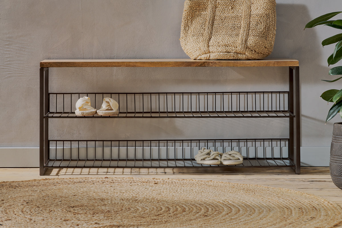 Kiyoma Iron & Wood Low Standing Shelves - Natural-nkuku