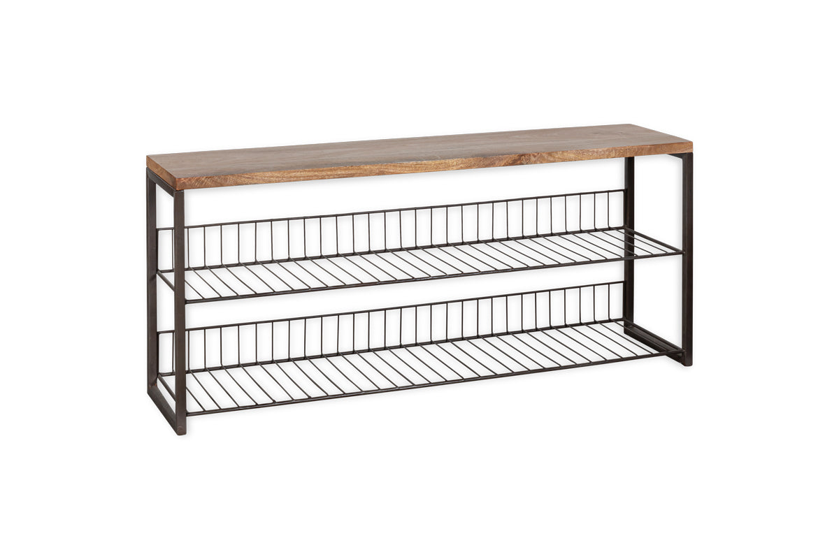 Kiyoma Iron & Wood Low Standing Shelves - Natural-nkuku