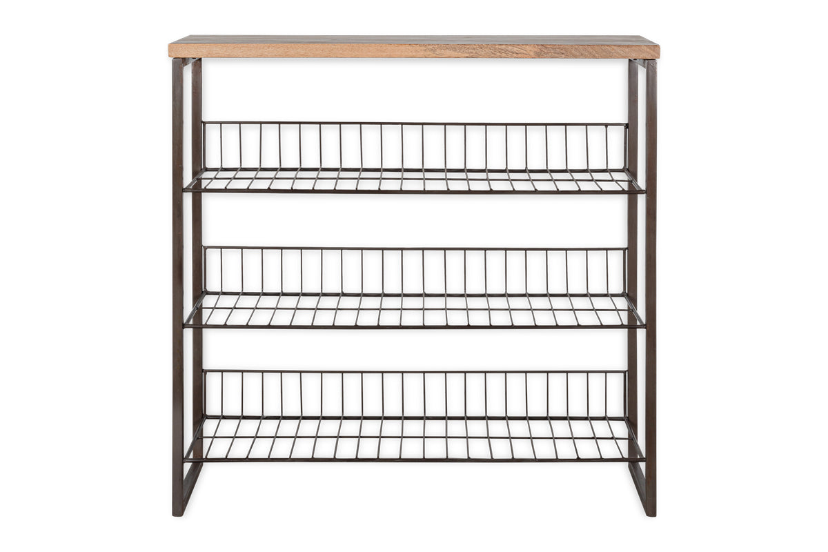 Kiyoma Iron & Wood Tall Standing Shelves - Natural-nkuku