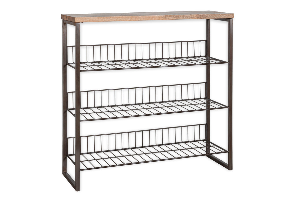 Kiyoma Iron & Wood Tall Standing Shelves - Natural-nkuku