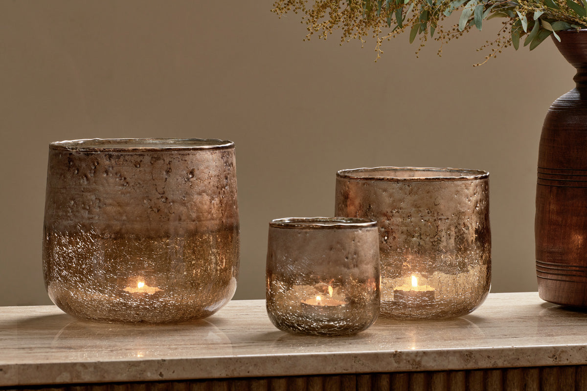 Konara Glass Tealight Holder - Copper Smoke-nkuku