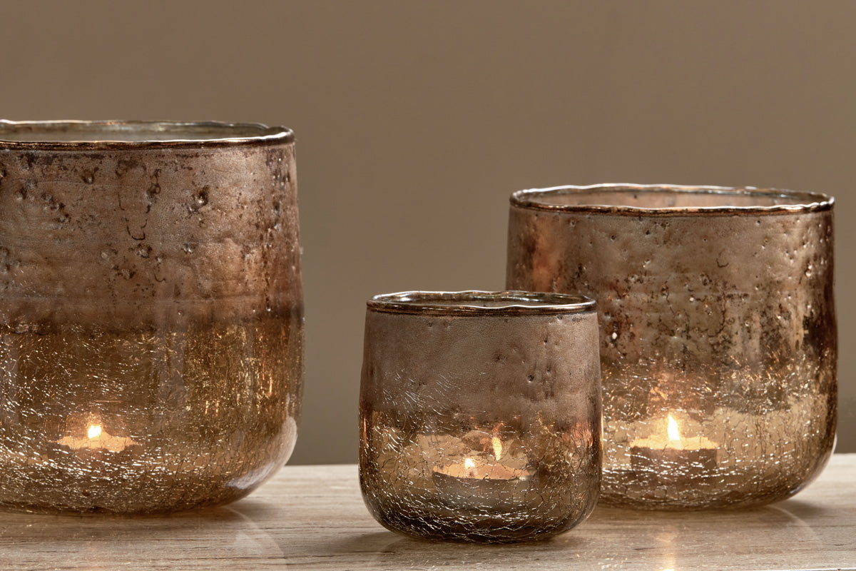 Konara Glass Tealight Holder - Copper Smoke-nkuku