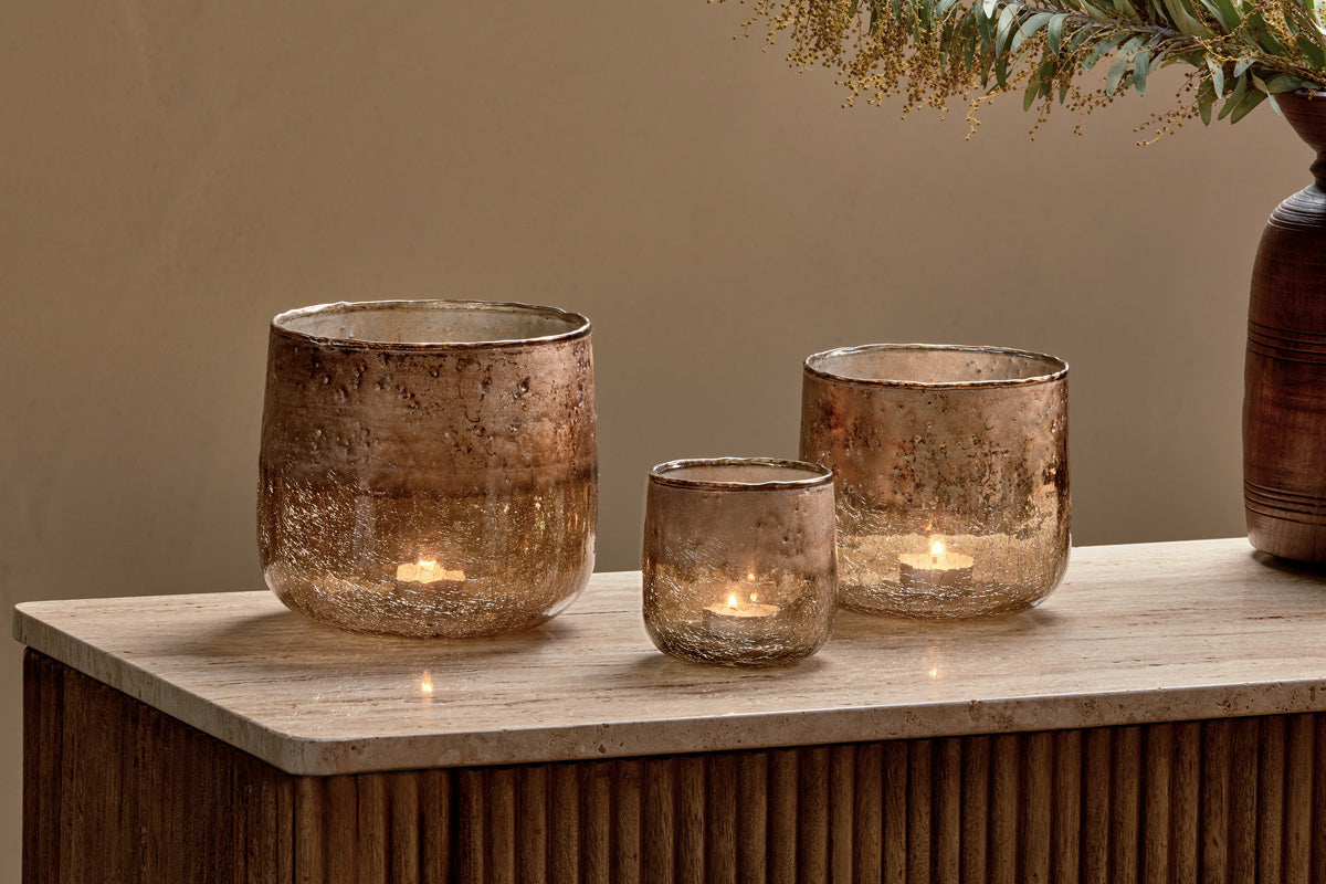 Konara Glass Tealight Holder - Copper Smoke-nkuku