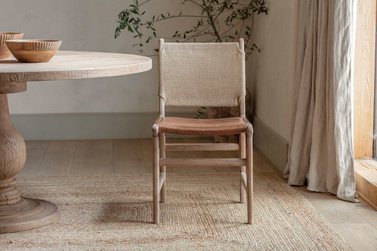 Nayan Leather & Jute Dining Chair - Tan