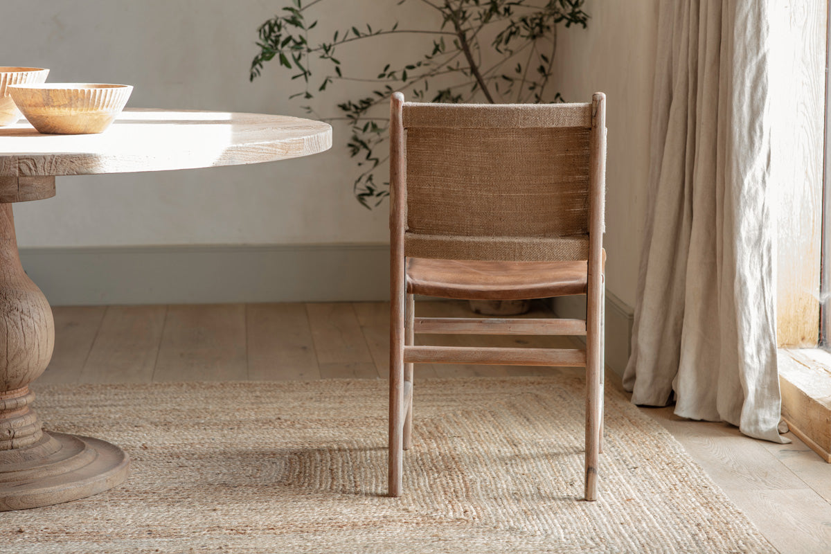 Nayan Leather & Jute Dining Chair - Tan