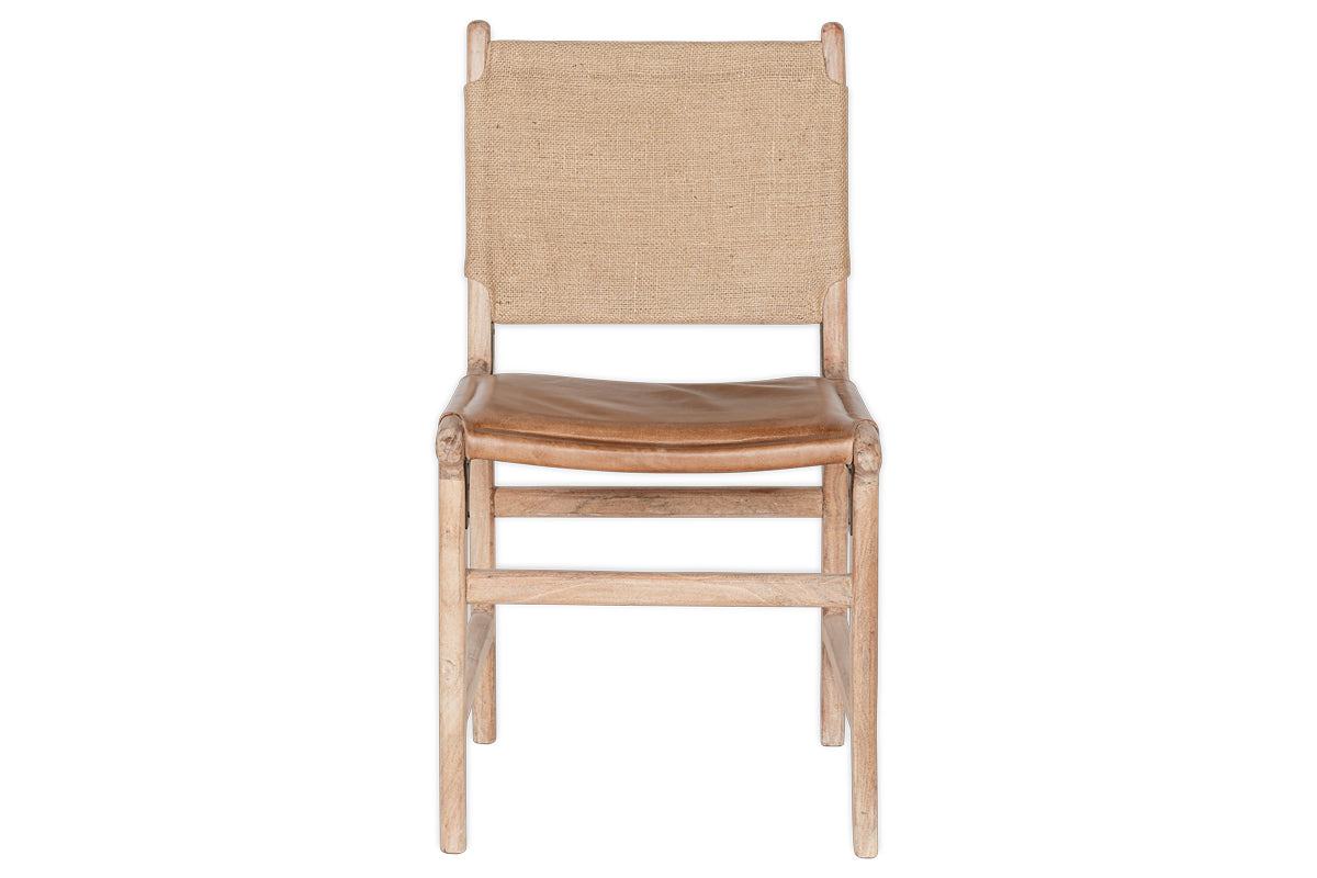 Nayan Leather & Jute Dining Chair - Tan