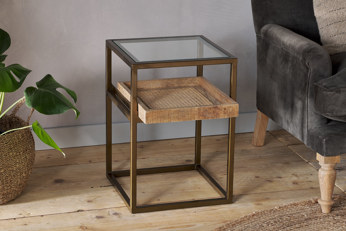 Luzon Iron & Mango Wood Display Side Table - Brass