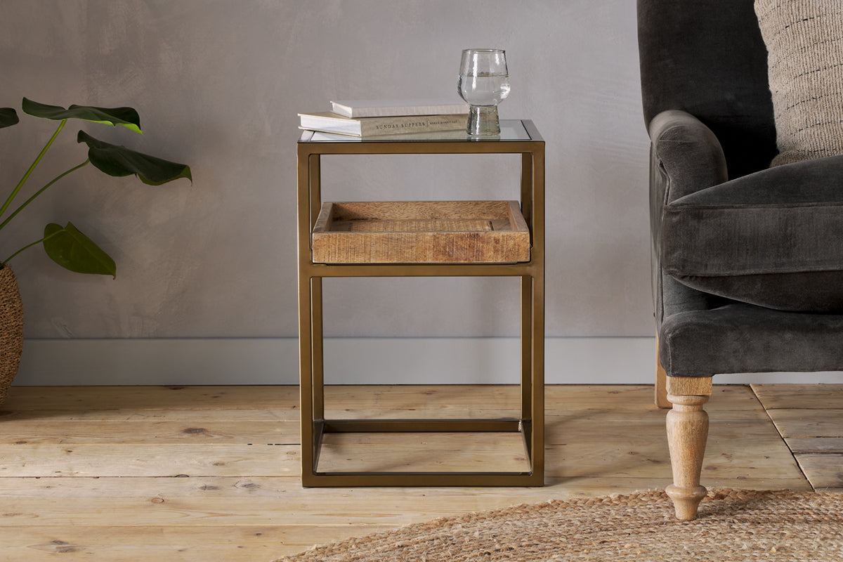 Luzon Iron & Mango Wood Display Side Table - Brass