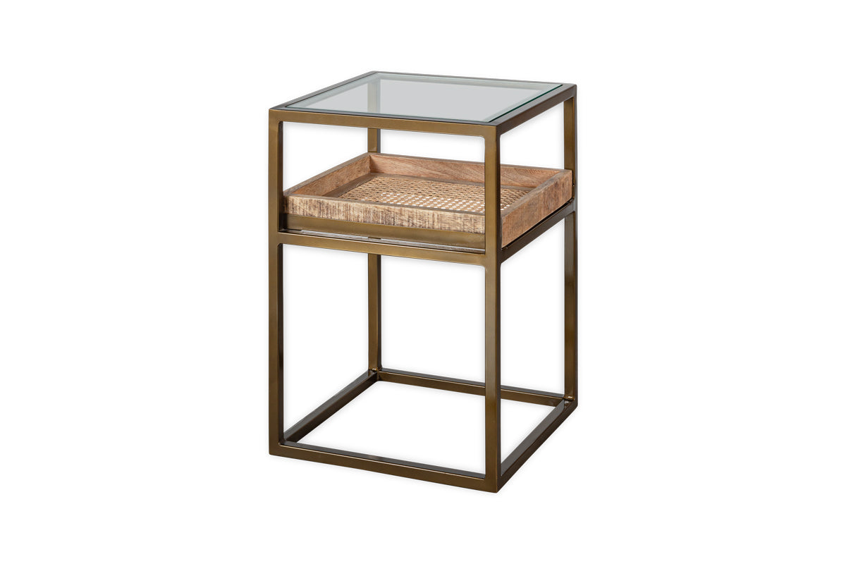 Luzon Iron & Mango Wood Display Side Table - Brass