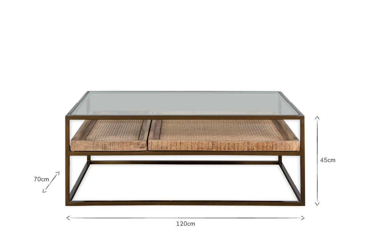 Luzon Iron & Mango Wood Display Coffee Table - Brass