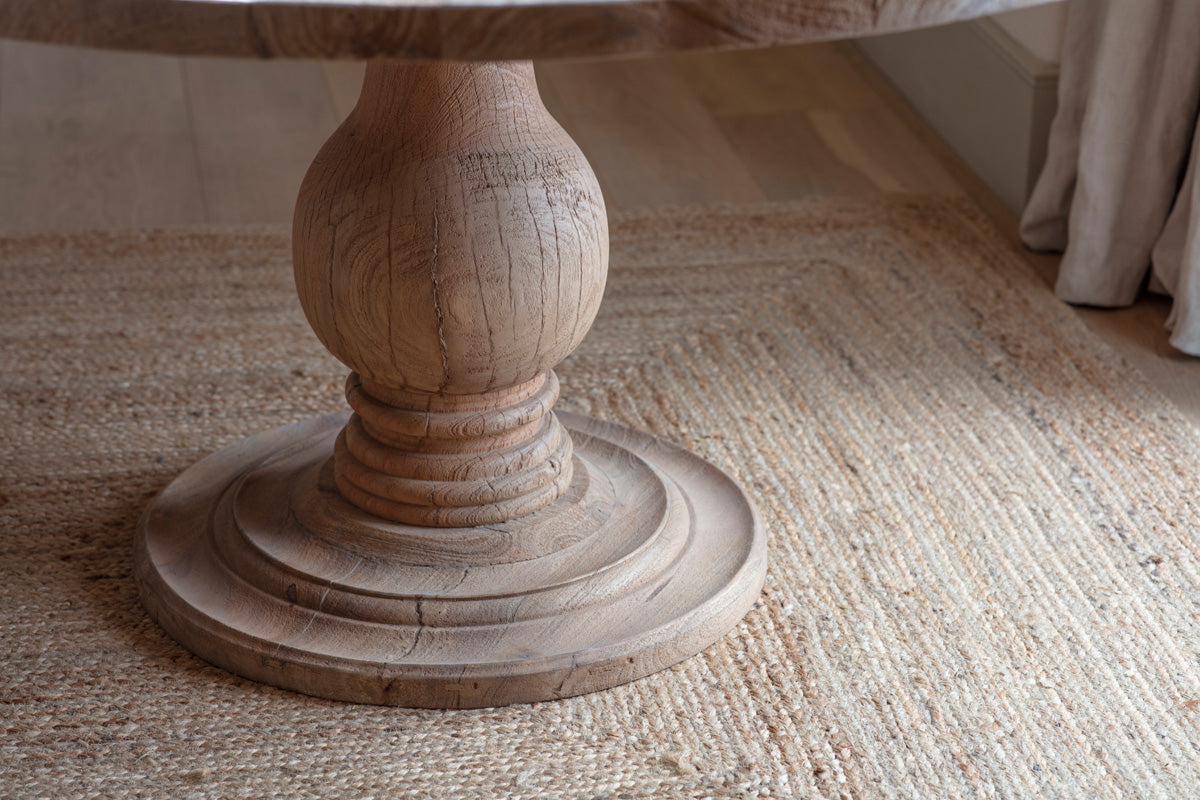 Laya Round Carved Mango Wood Table - Small-nkuku