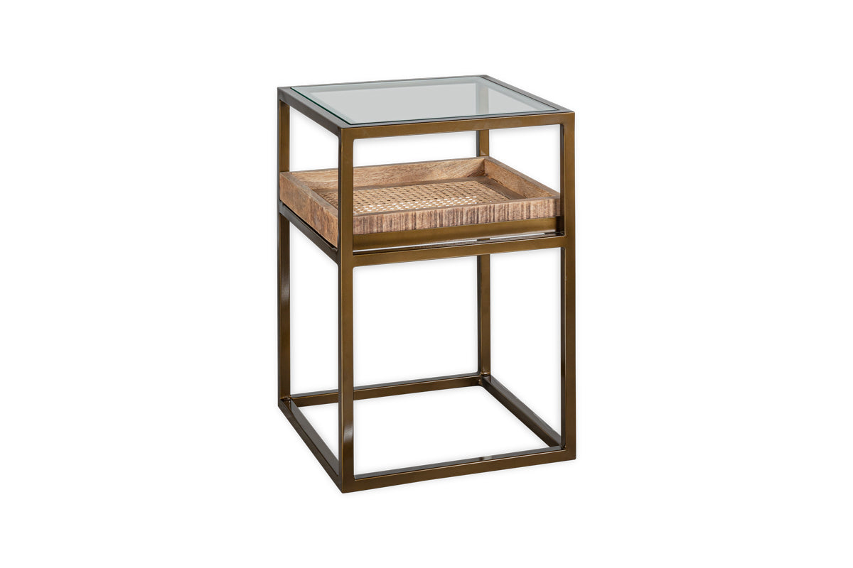 Luzon Iron & Mango Wood Display Side Table - Brass- nkuku