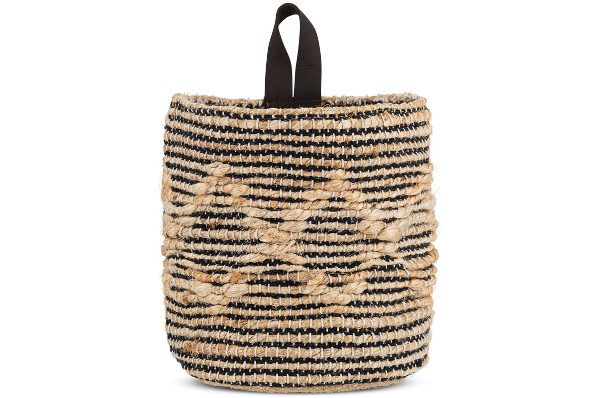 Mannu Cotton & Hemp Wall Hung Basket - Natural & Black