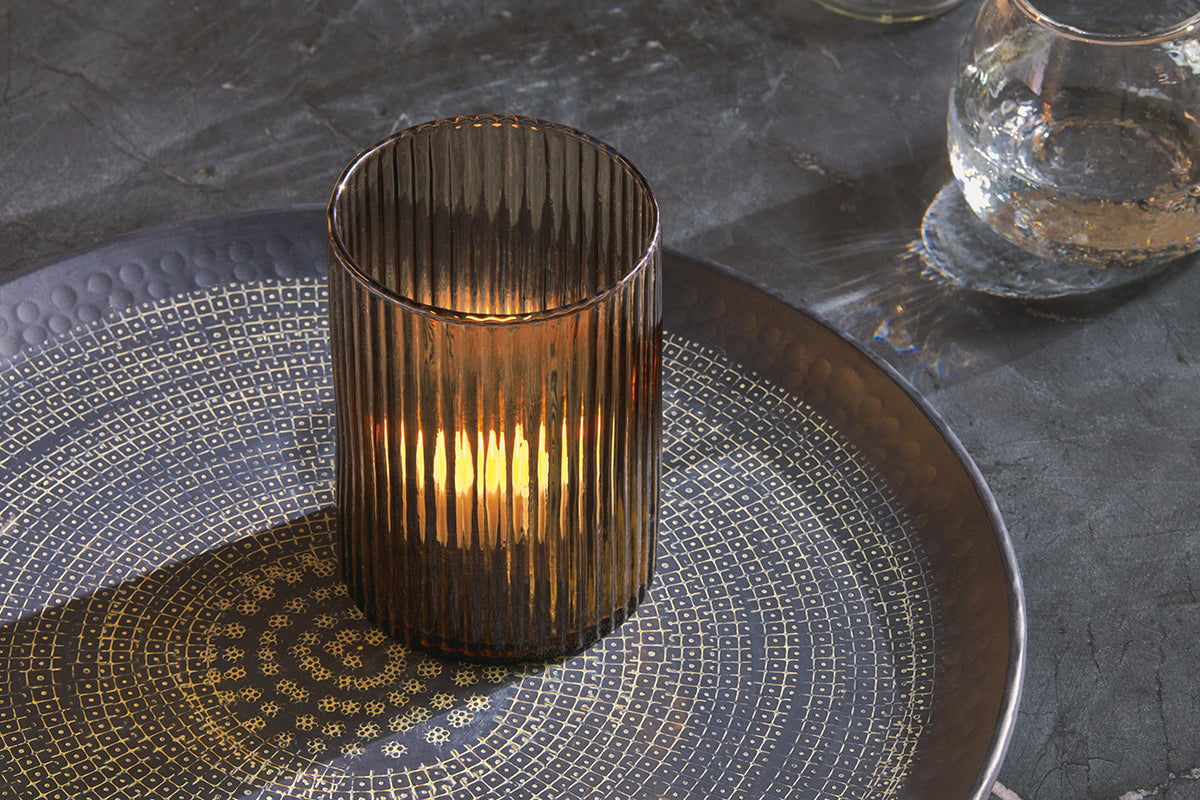 Malana Recycled Glass Candle Holder - Smoke Brown