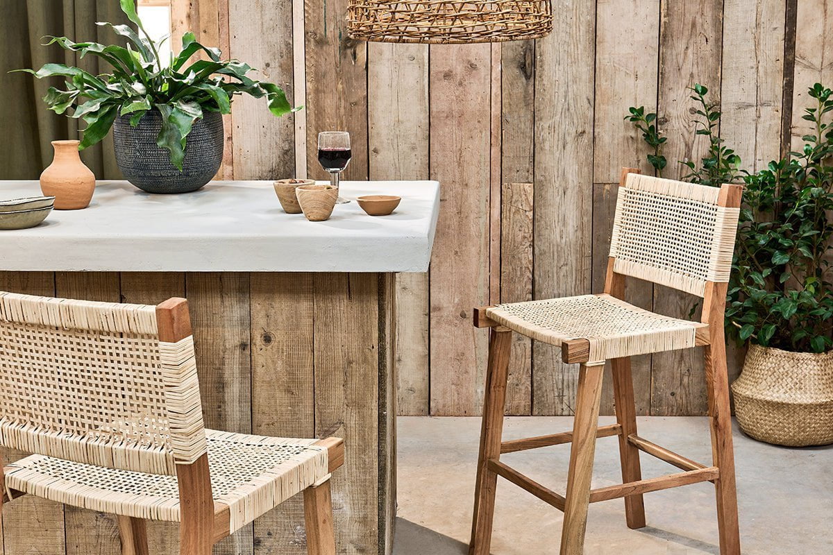 Madrisana Acacia & Rattan Bar Stool-nkuku