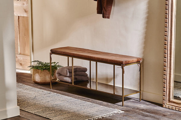 Mahi Iron & Leather Bench-nkuku