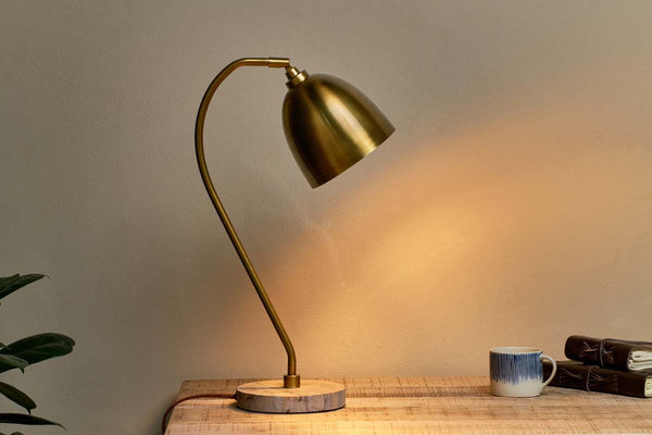 Mahra Marble & Metal Desk Lamp - Antique Brass & Brown-nkuku