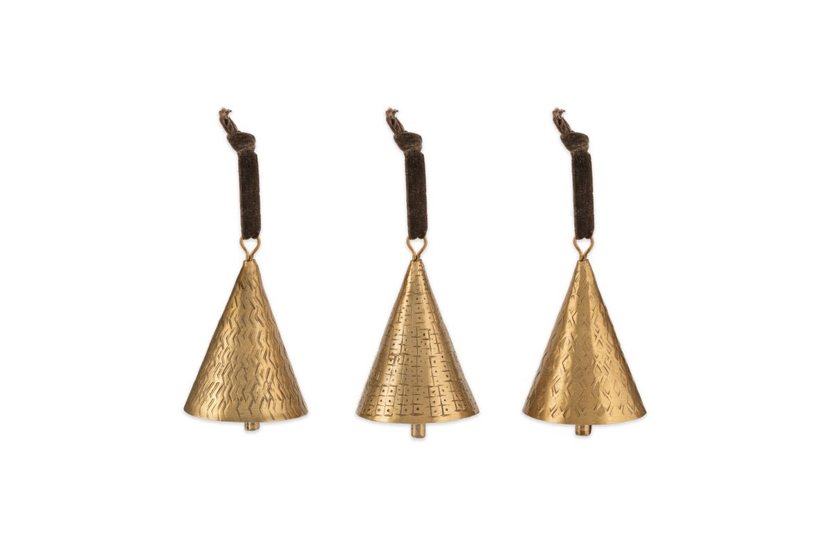 Manya Metal Bell Baubles - Brass - (Set of 3)-nkuku