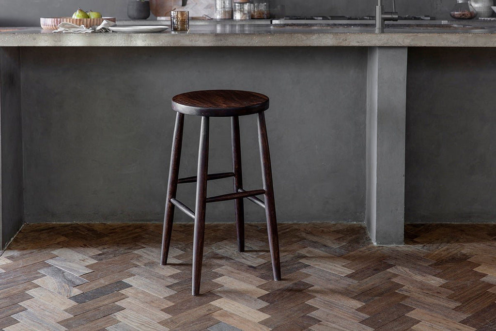 Mengwi Mango Wood Round Bar Stool - Dark Brown-nkuku