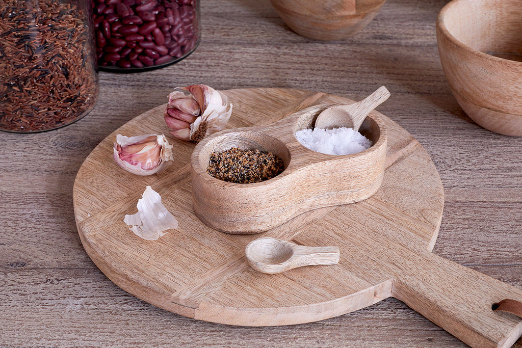 Milaku Mango Wood Salt & Pepper Server - Natural-nkuku