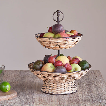 Montali Rattan 2 Tier Fruit Stand - Black & Natural-nkuku