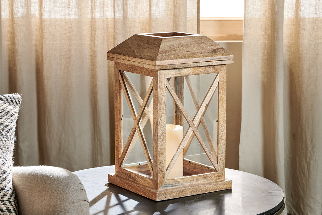 Nisha Mango Wood Hurricane Lantern