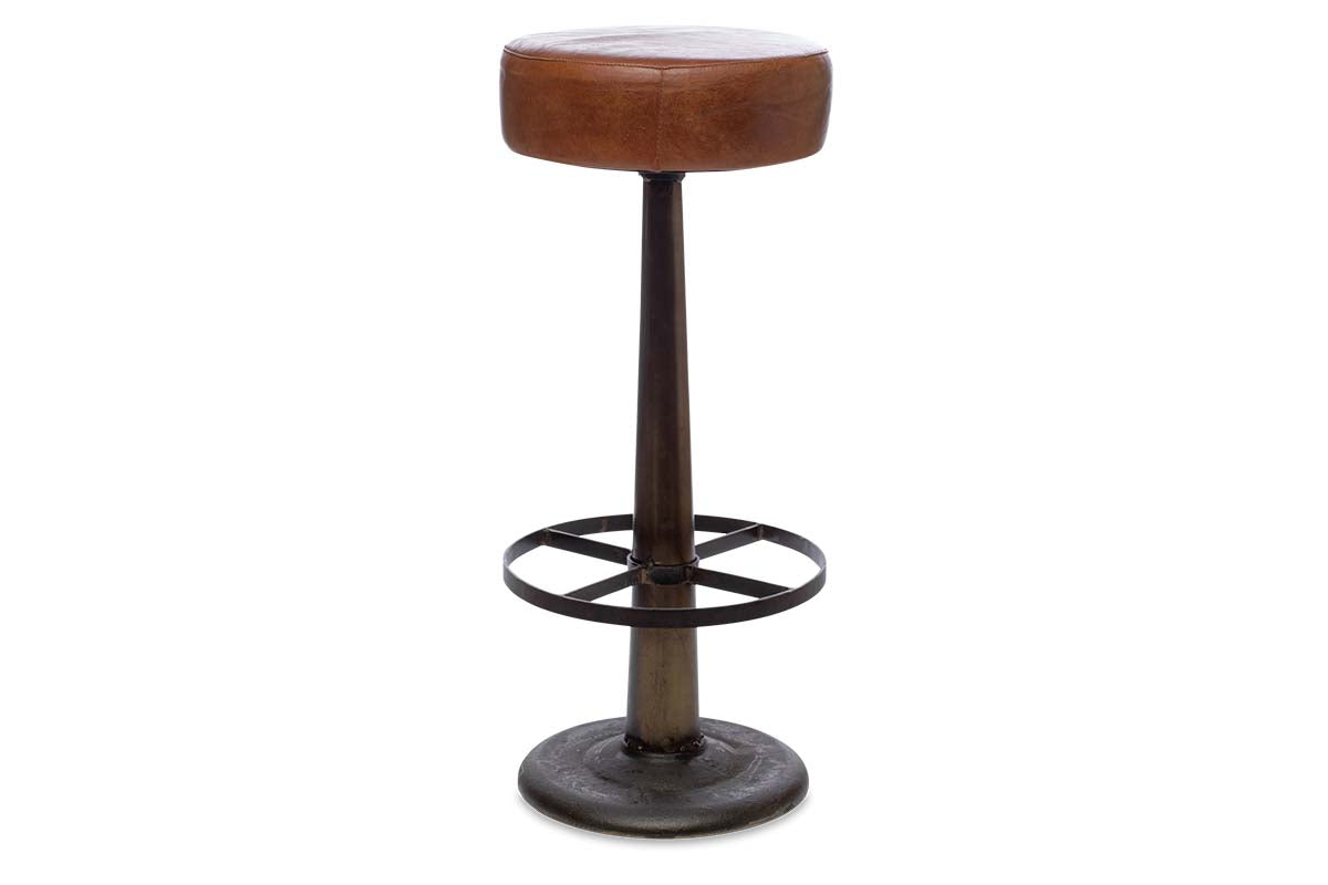 Narwana Leather Round Stool - Aged Tan