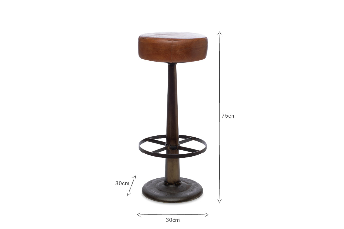 Narwana Leather Round Stool - Aged Tan