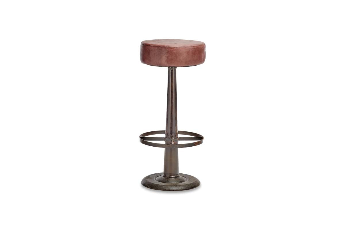 Narwana Leather Round Stool - Chocolate Brown