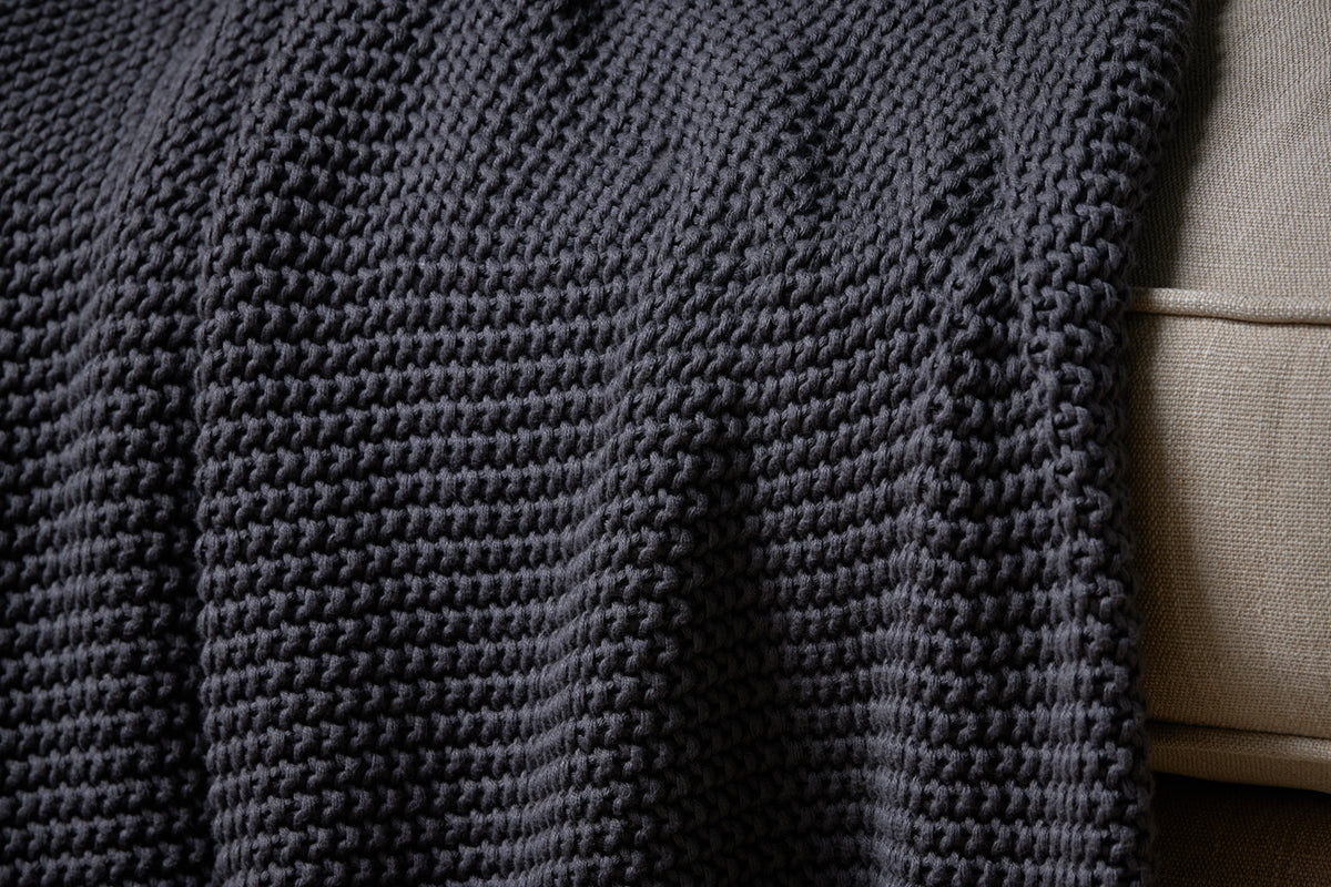 Nahan Moss Stitch Cotton Throw - Charcoal-nkuku