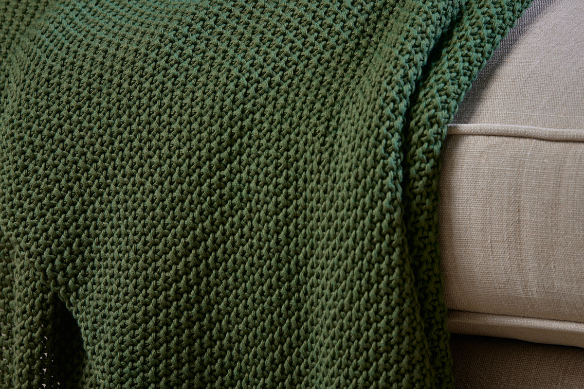 Nahan Moss Stitch Cotton Throw - Forest Green-nkuku