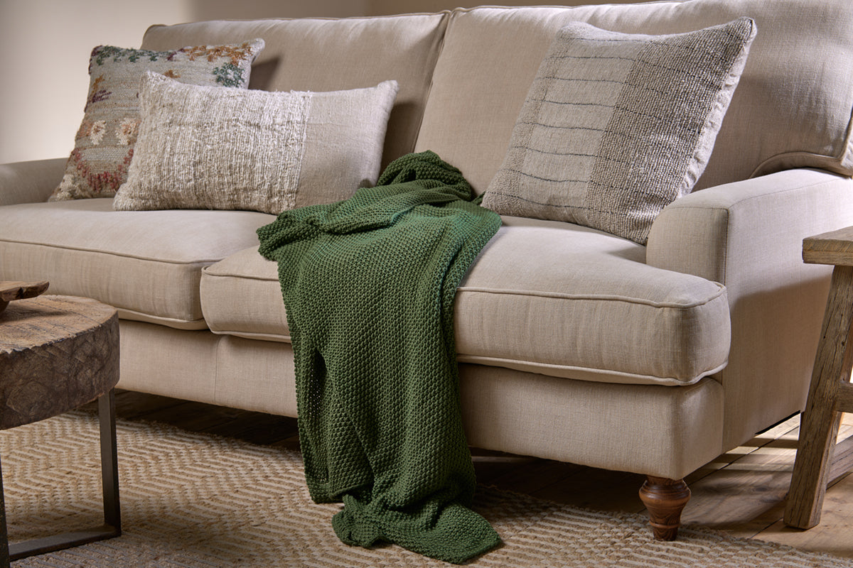 Nahan Moss Stitch Cotton Throw - Forest Green-nkuku