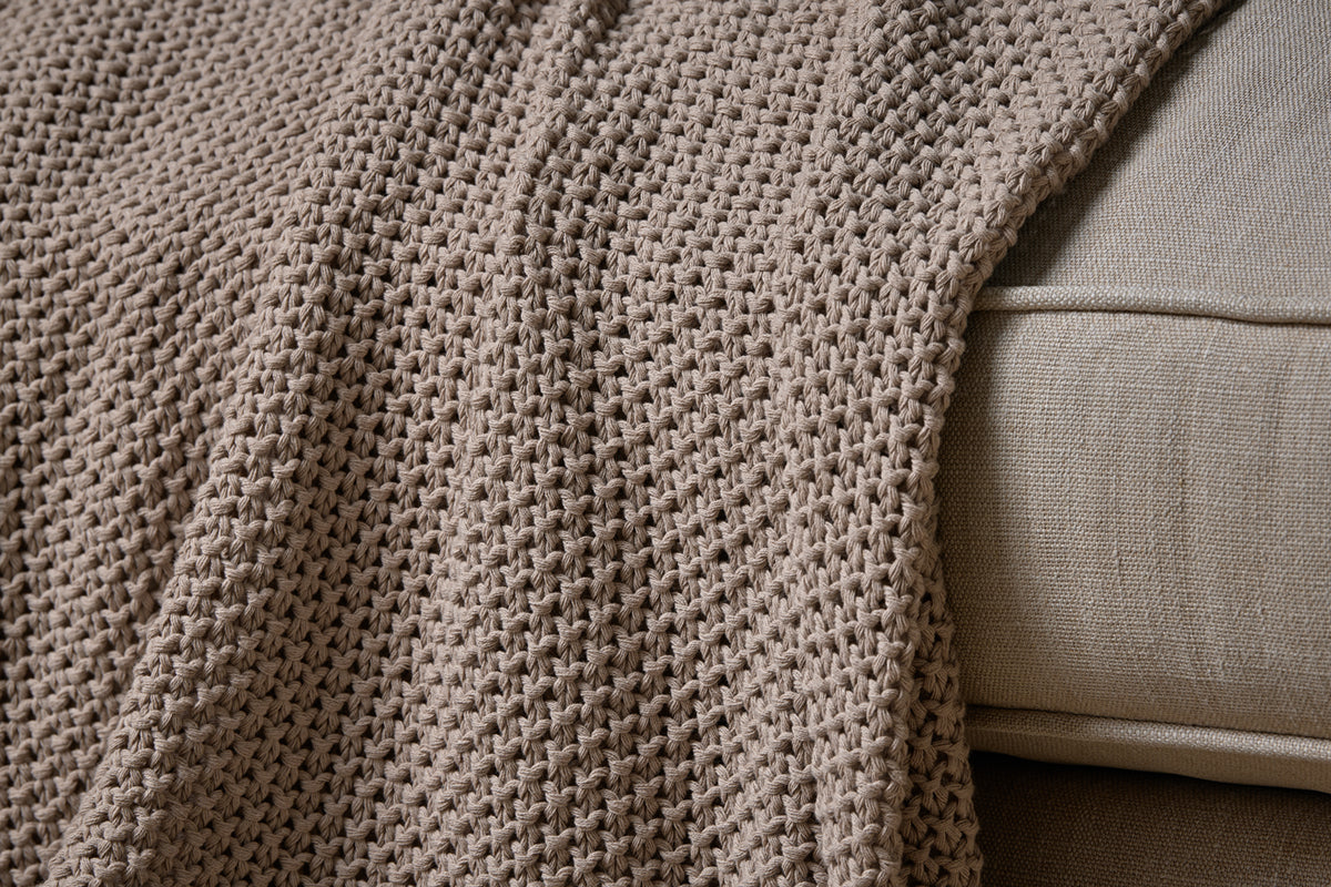 Nahan Moss Stitch Cotton Throw - Stone-nkuku