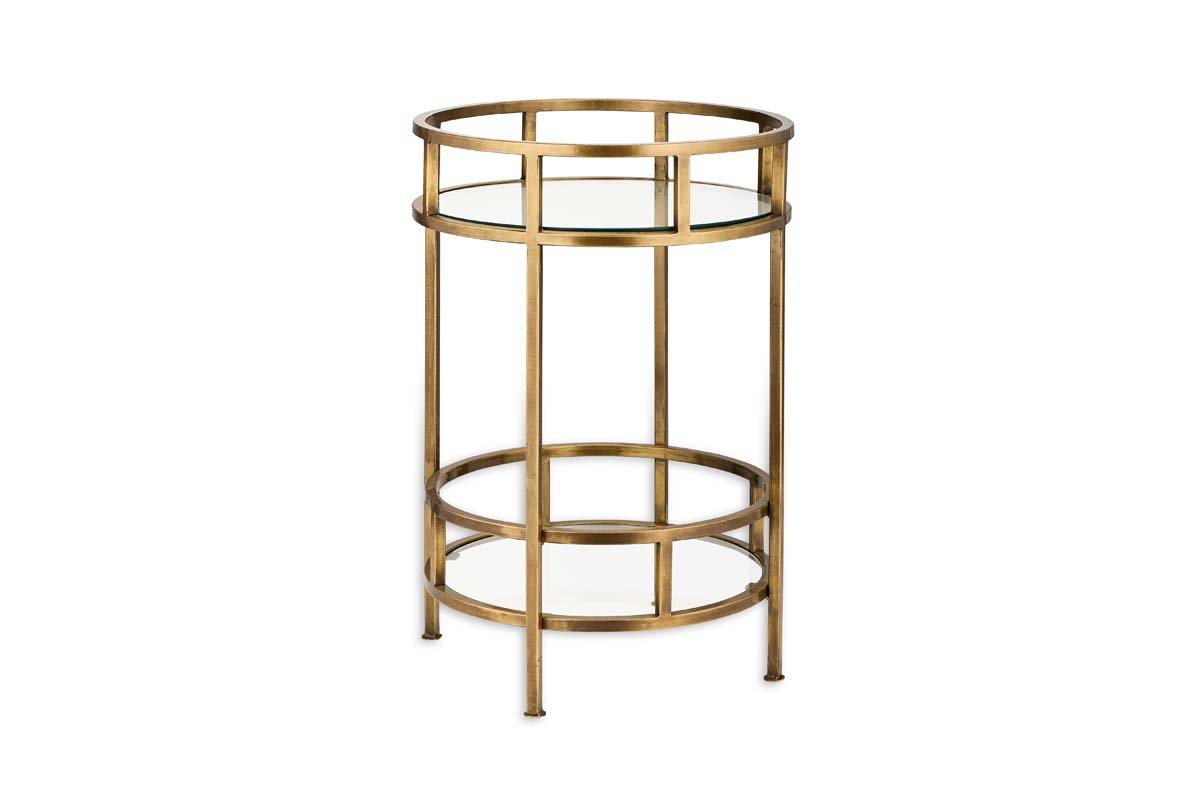 Nakuru Iron & Glass Drinks Table - Brass-nkuku