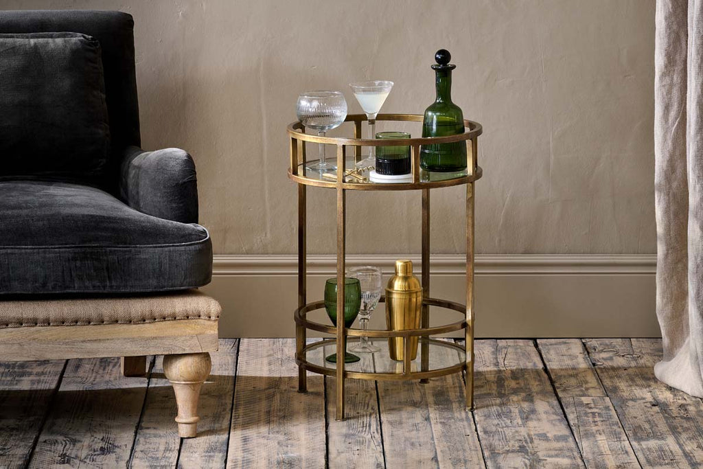 Nakuru Iron & Glass Drinks Table - Brass-nkuku