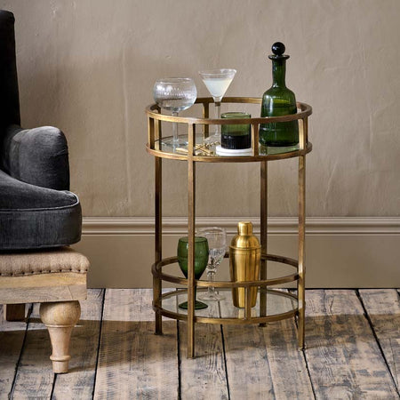 Nakuru Iron & Glass Drinks Table - Brass-nkuku