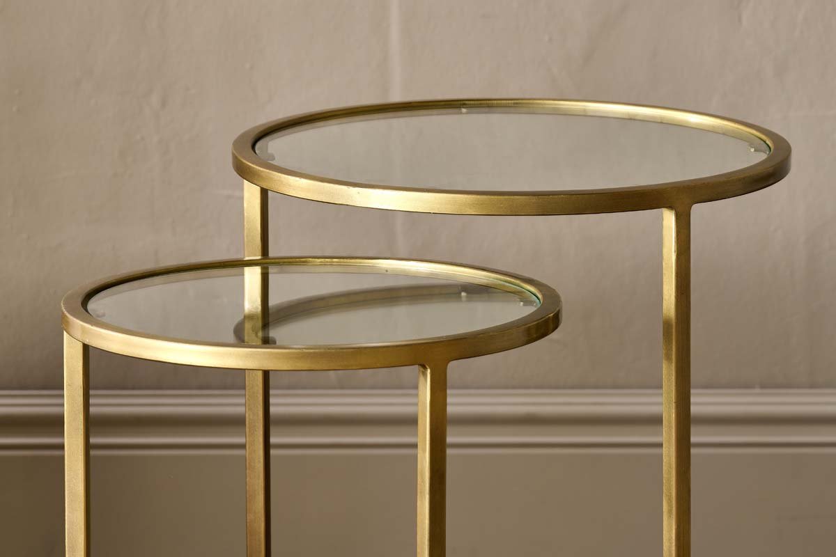 Nakuru Iron & Glass Side Table Set - Brass- nkuku