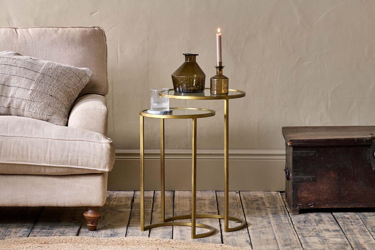 Nakuru Iron & Glass Side Table Set - Brass- nkuku