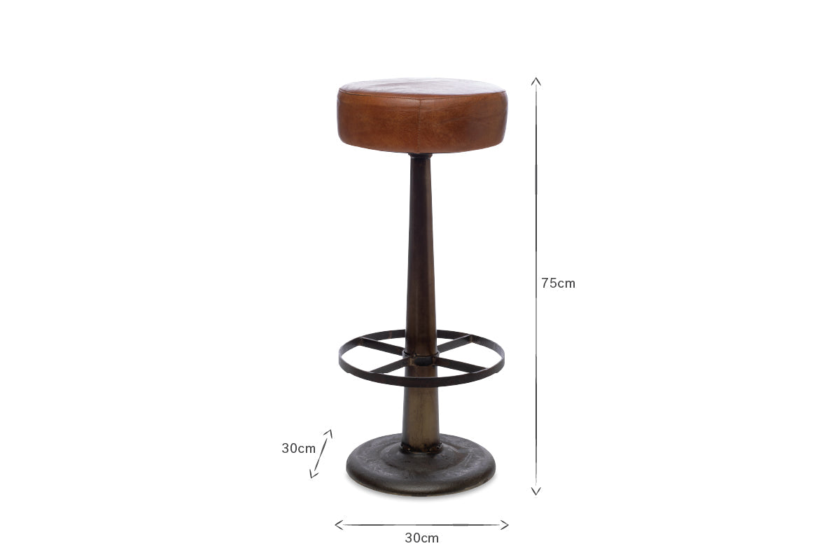 Narwana Leather Round Stool - Aged Tan-nkuku