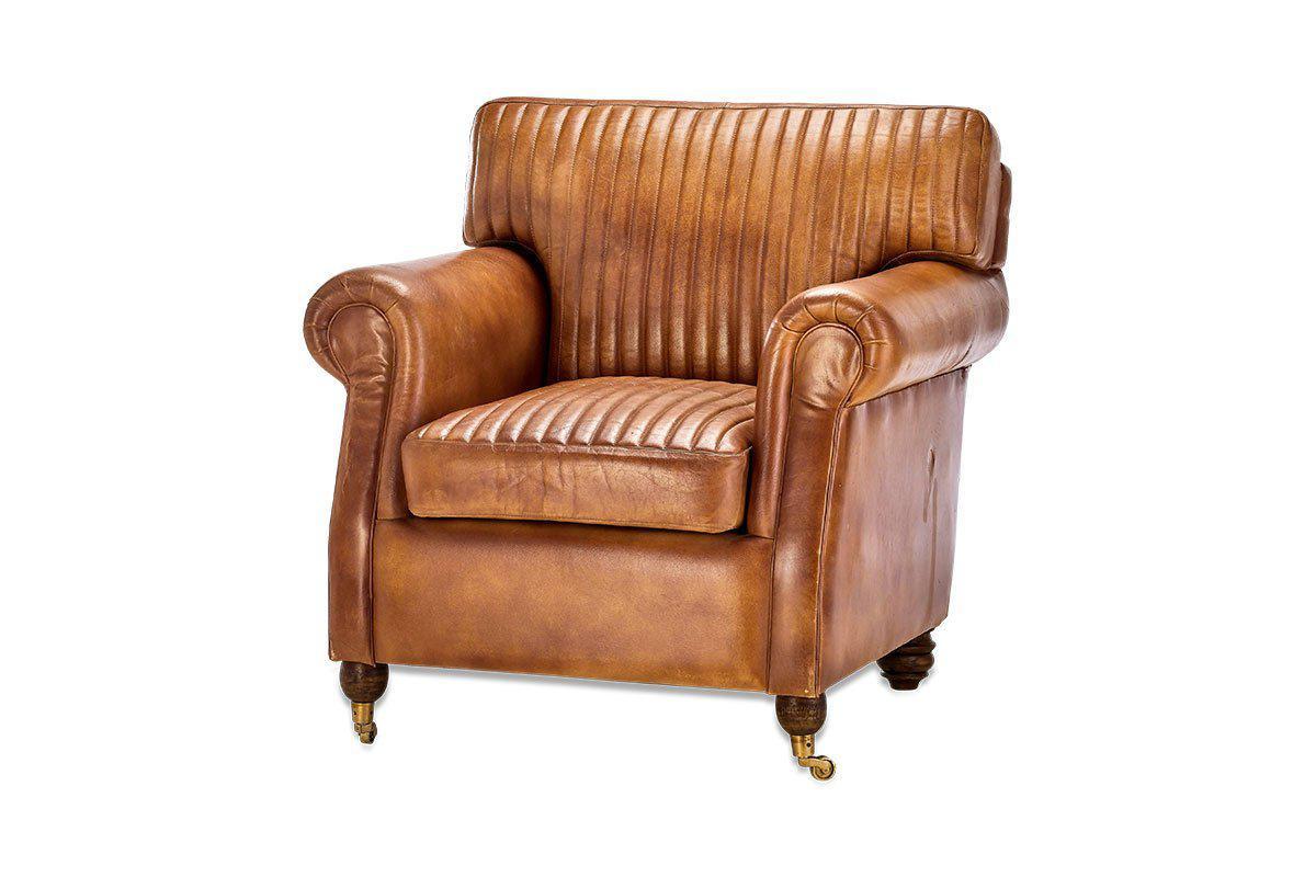 Narwana Ribbed Leather Armchair - Aged Tan- nkuku