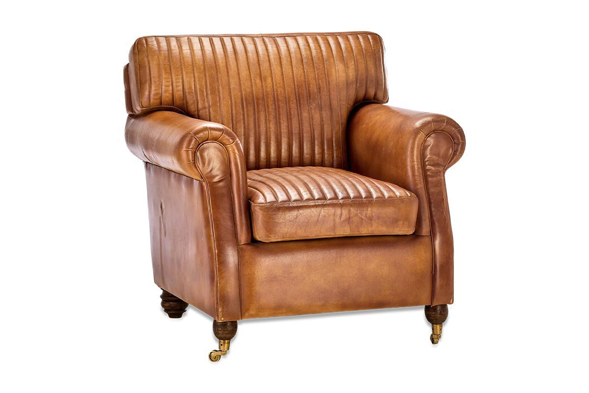 Narwana Ribbed Leather Armchair - Aged Tan- nkuku