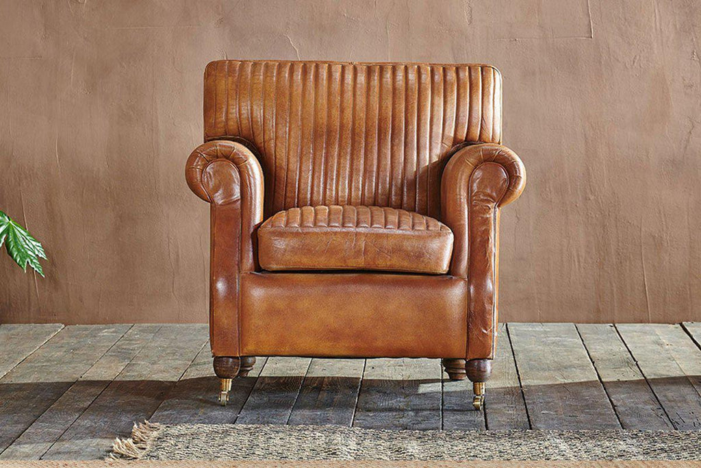 Narwana Ribbed Leather Armchair - Aged Tan- nkuku